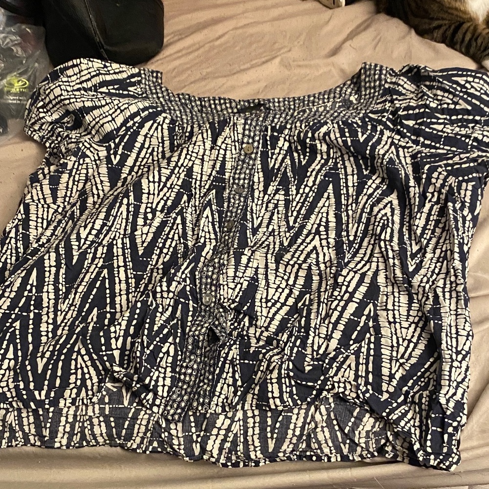 George Navy and White Geometric Women's Blouse